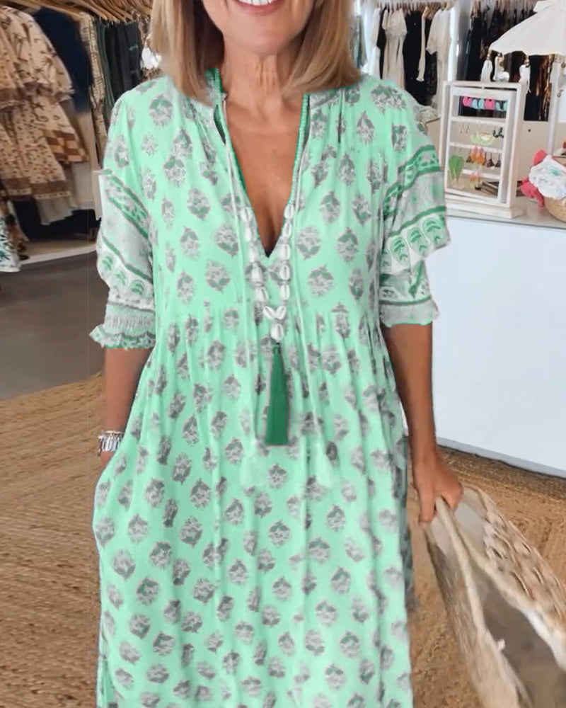 LB | Luźna sukienka maxi z długim rękawem w stylu boho
