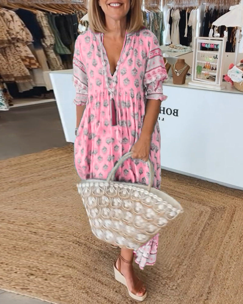 LB | Luźna sukienka maxi z długim rękawem w stylu boho