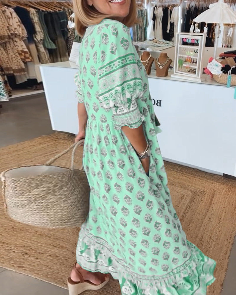 LB | Luźna sukienka maxi z długim rękawem w stylu boho