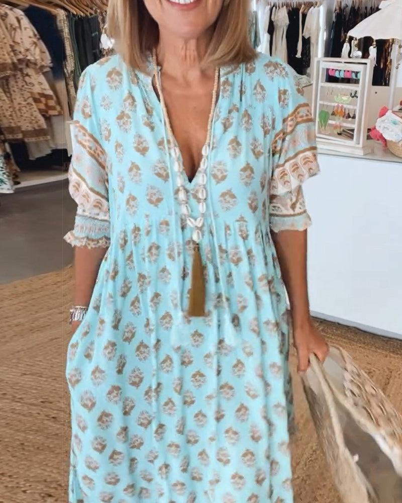 LB | Luźna sukienka maxi z długim rękawem w stylu boho