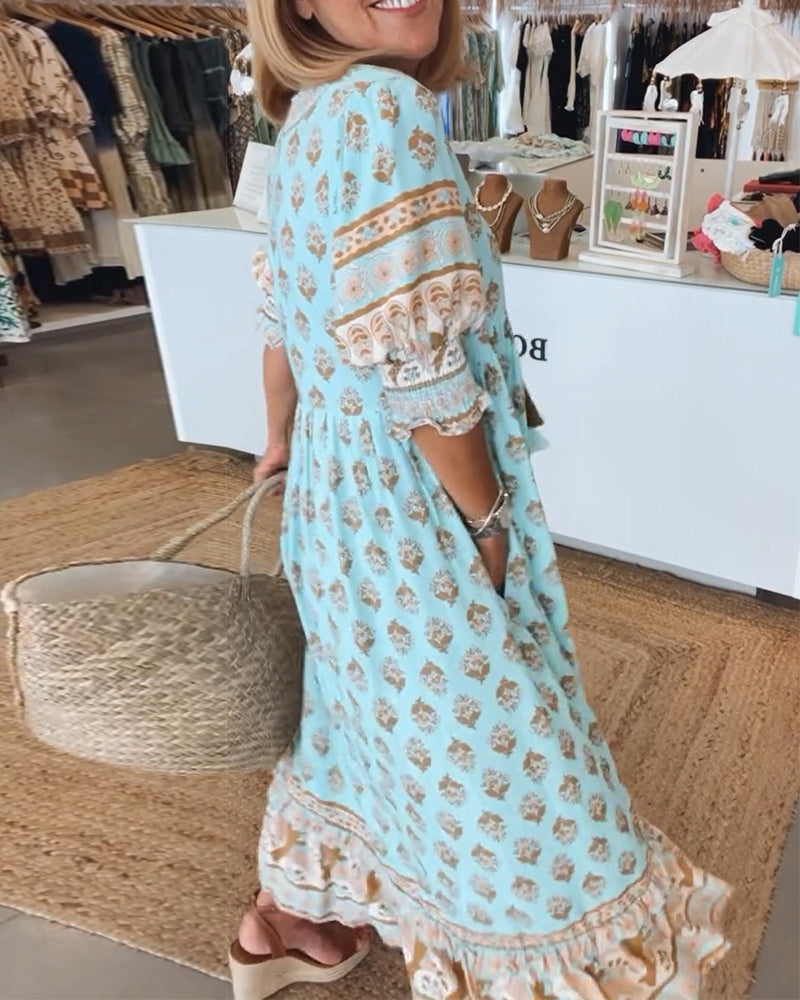 LB | Luźna sukienka maxi z długim rękawem w stylu boho