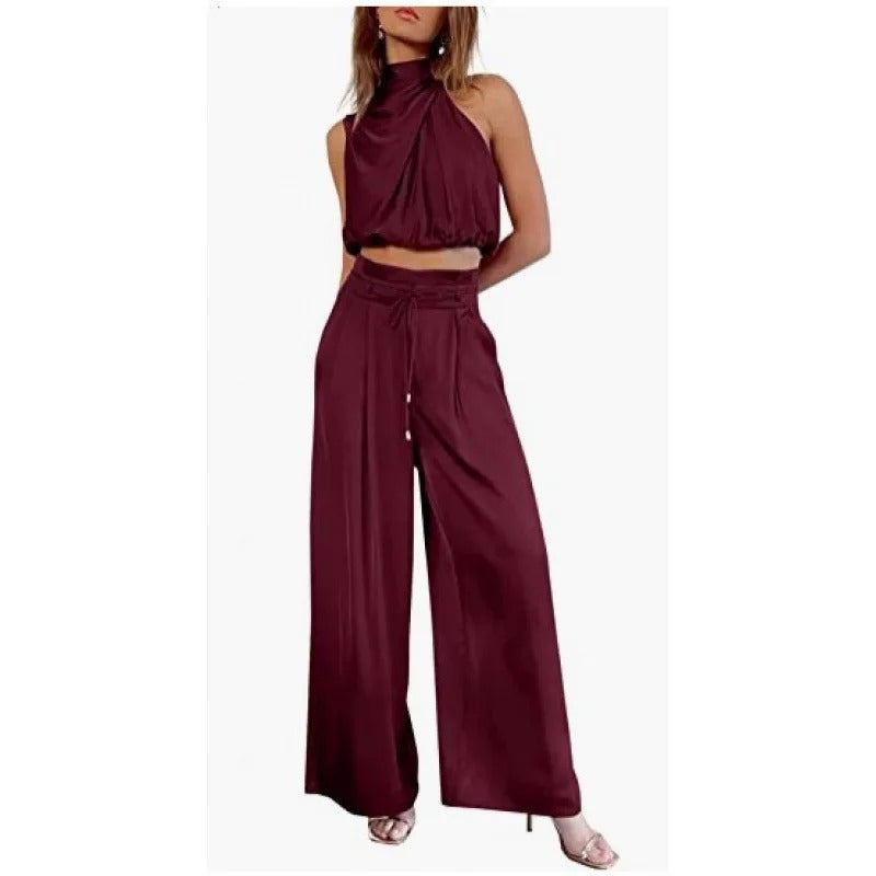 AS | Crop top z dekoltem typu halterneck i szerokimi nogawkami