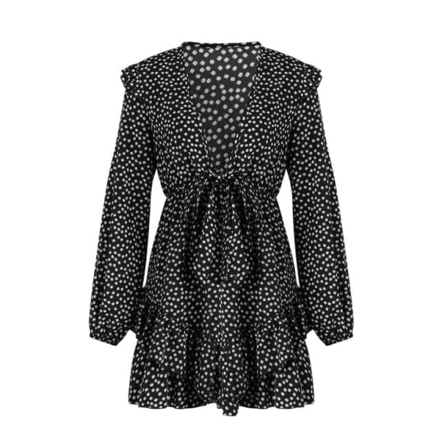 LB | Sukienka damska Boho Kwiatowa falbana Krótka mini sukienka