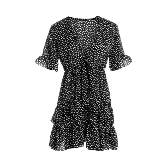 LB | Sukienka damska Boho Kwiatowa falbana Krótka mini sukienka