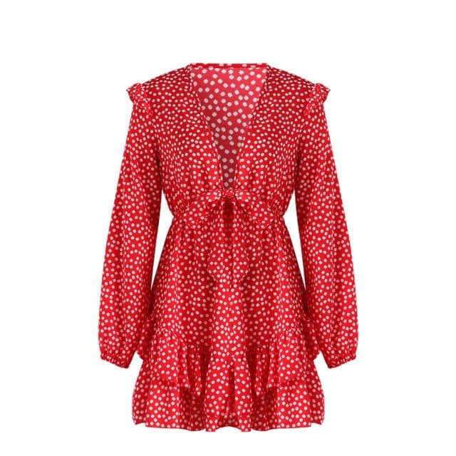 LB | Sukienka damska Boho Kwiatowa falbana Krótka mini sukienka