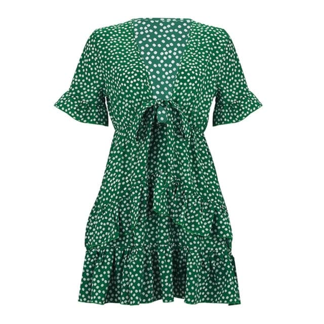 LB | Sukienka damska Boho Kwiatowa falbana Krótka mini sukienka