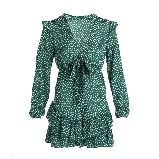 LB | Sukienka damska Boho Kwiatowa falbana Krótka mini sukienka