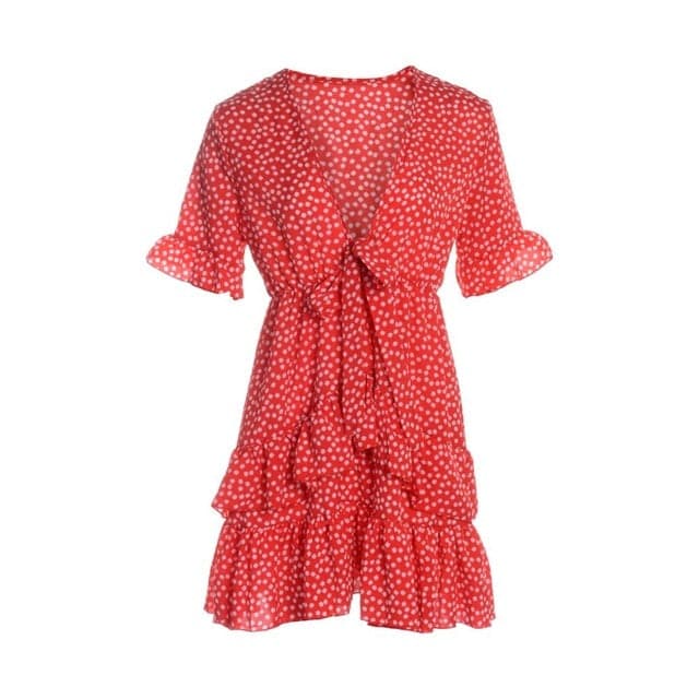 LB | Sukienka damska Boho Kwiatowa falbana Krótka mini sukienka