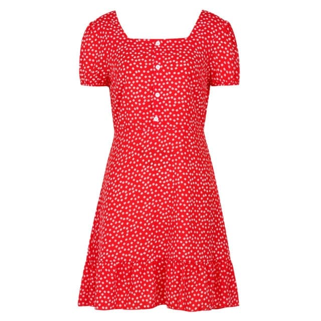 LB | Sukienka damska Boho Kwiatowa falbana Krótka mini sukienka
