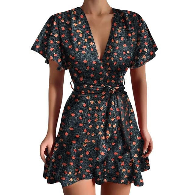 LB | Krótka mini sukienka vintage z motylkowymi rękawami