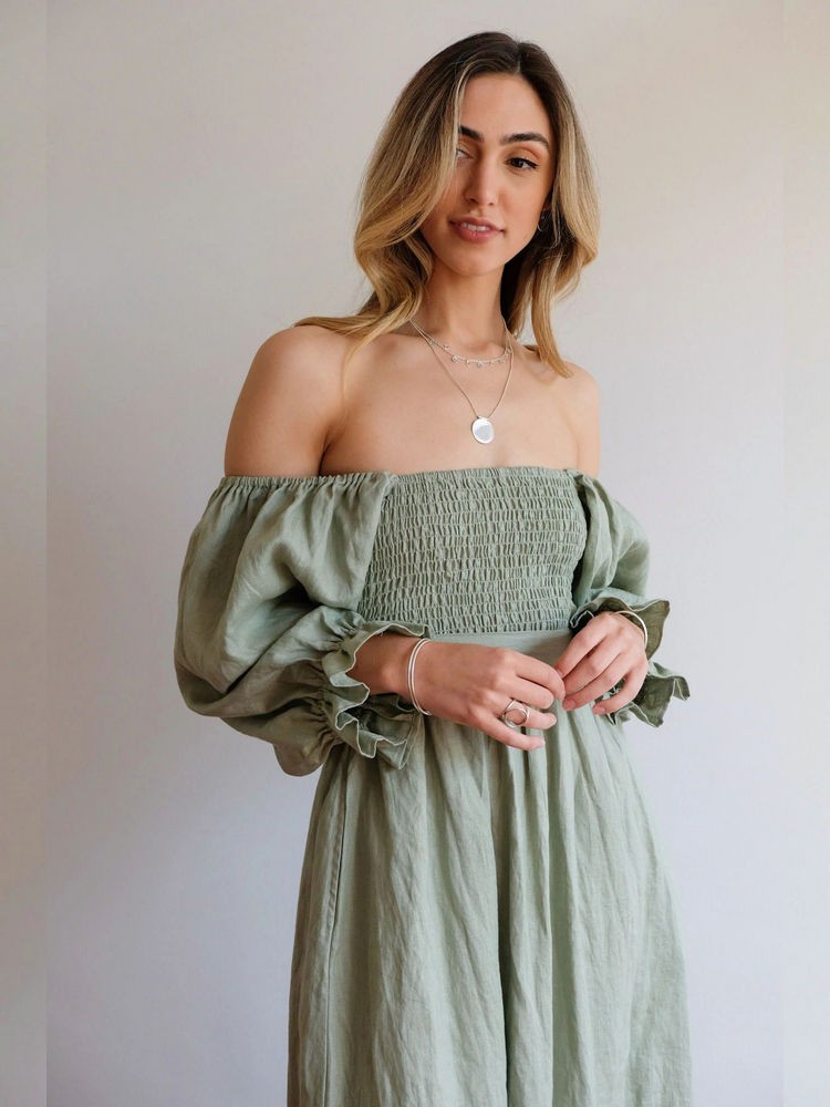 LB | Elegancka dwustronna sukienka maxi z bufiastym rękawem