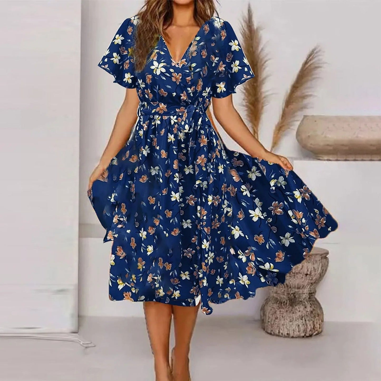 LB | Sukienka maxi dla kobiet z nadrukiem vintage