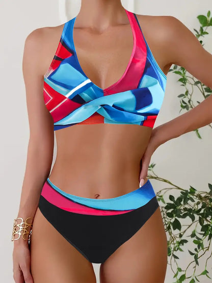LB | Stylowe, losowe bikini z nadrukiem na ramiączkach