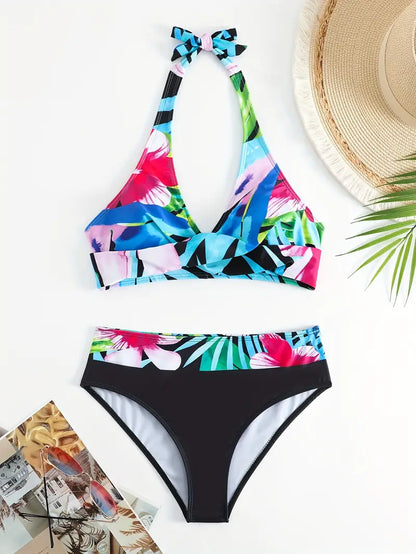 LB | Stylowe, losowe bikini z nadrukiem na ramiączkach