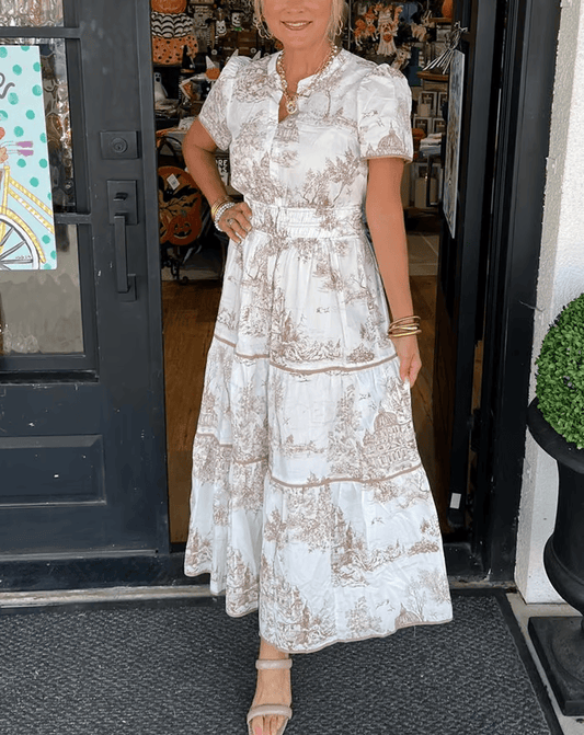 LB | Boho Chic V-Neck Kwiatowa sukienka maxi