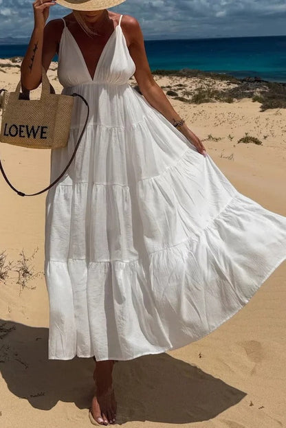LB | Bohemian Style V-Neck Backless Slip Layered Holiday Maxi Dress