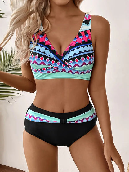 LB | Modne i szykowne bikini z dekoltem w serek z losowym nadrukiem