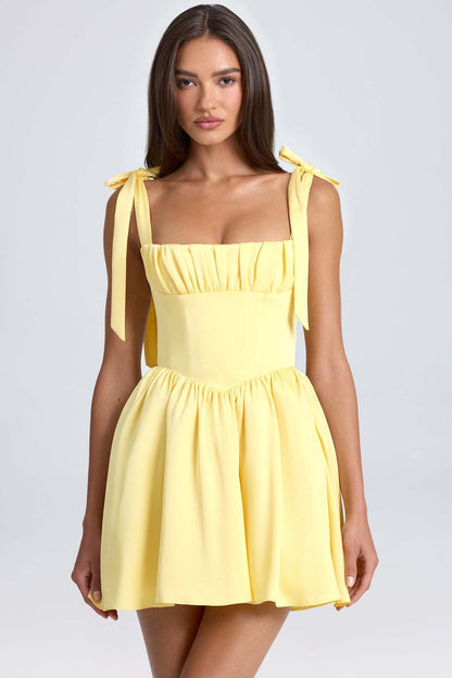 AS | Bow-tied Strap Dress Letní módní Backless Square Collar Vysoký pas krátké šaty Beach oblečení pro ženy