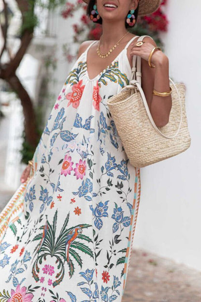 LB | Marisol Linen Blend Unique Print A-Line Slip Loose Maxi Dress