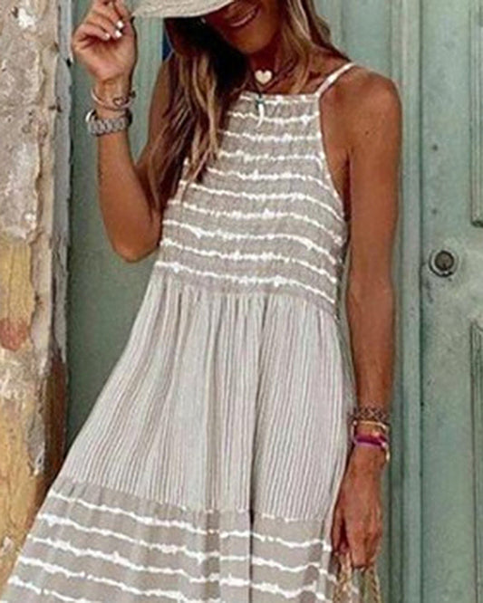 LB | Casualowe luźne długie sukienki plażowe Vintage Patchwork Maxi Dress w paski