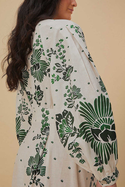 LB | Unique Print Button Down Long Sleeve Shirt Maxi Dress