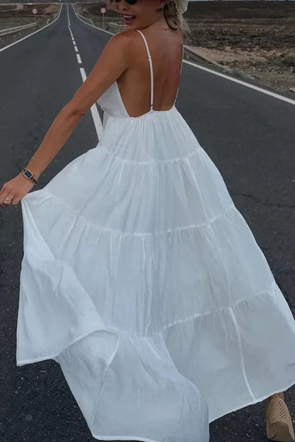 LB | Bohemian Style V-Neck Backless Slip Layered Holiday Maxi Dress