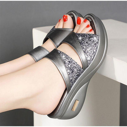 LB | Summer Glitter PU Wedge Platform Wygodne sandały dla kobiet