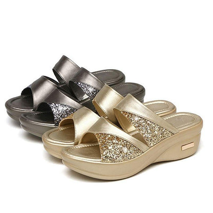LB | Summer Glitter PU Wedge Platform Wygodne sandały dla kobiet
