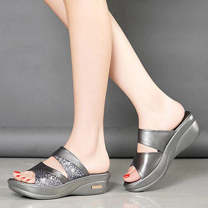 LB | Summer Glitter PU Wedge Platform Wygodne sandały dla kobiet