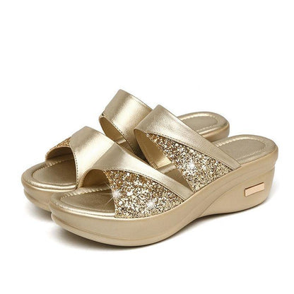 LB | Summer Glitter PU Wedge Platform Wygodne sandały dla kobiet