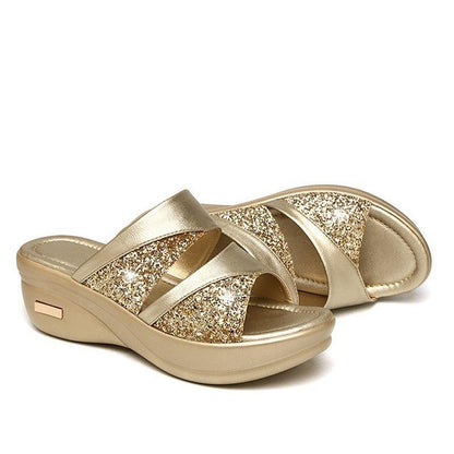LB | Summer Glitter PU Wedge Platform Wygodne sandały dla kobiet