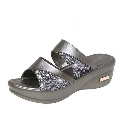 LB | Summer Glitter PU Wedge Platform Wygodne sandały dla kobiet