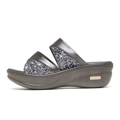 LB | Summer Glitter PU Wedge Platform Wygodne sandały dla kobiet
