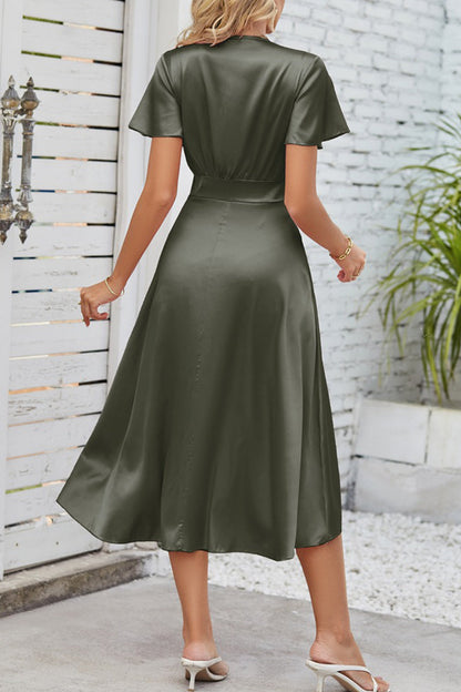 AS | Celebrity Elegantní pevné sklady s lukem V-Neck A Line Dresses(9 barev)