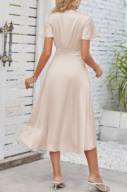 AS | Celebrity Elegantní pevné sklady s lukem V-Neck A Line Dresses(9 barev)