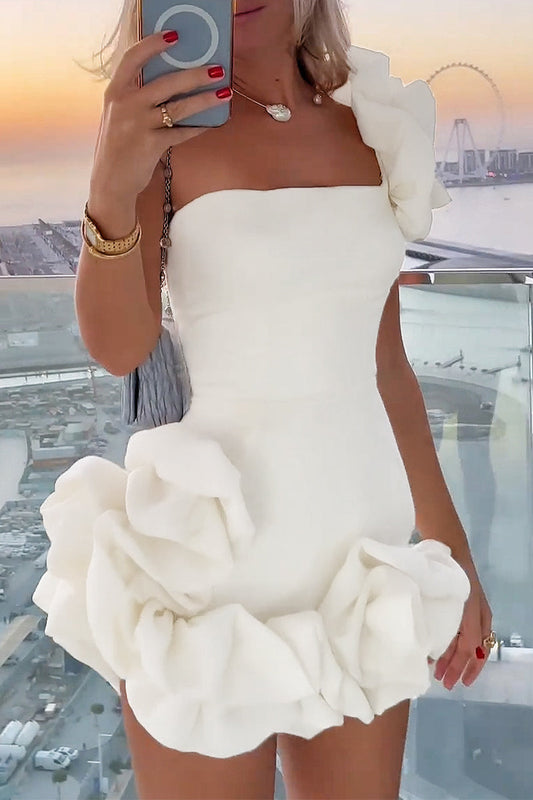 LB | Bustier mini sukienka z rzeźbiarskimi falbanami