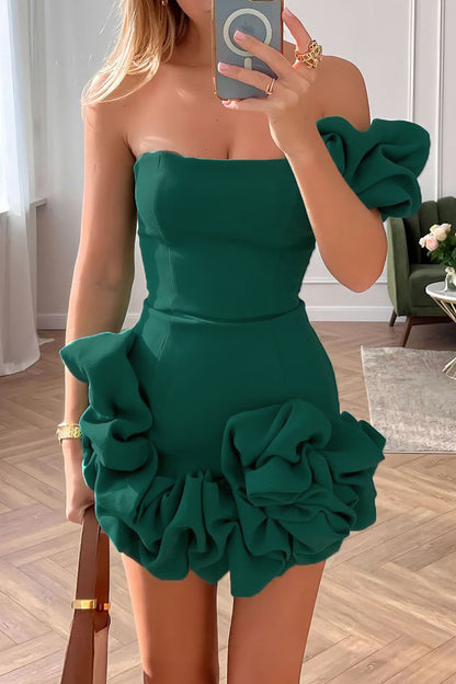 LB | Bustier mini sukienka z rzeźbiarskimi falbanami