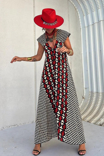 LB | Fresh Breeze Ethnic Unique Print Ruffle Sleeve A-Line Maxi Dress