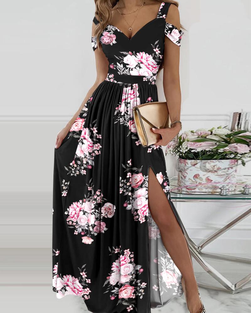 LB | Sukienka maxi Cool Shoulder z wysokim rozcięciem i kwiatowym nadrukiem