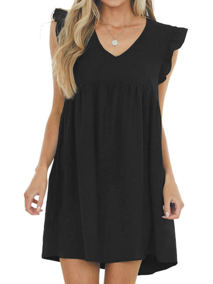 LB | Babydoll Ruffle V-neck mini sukienka z krepy