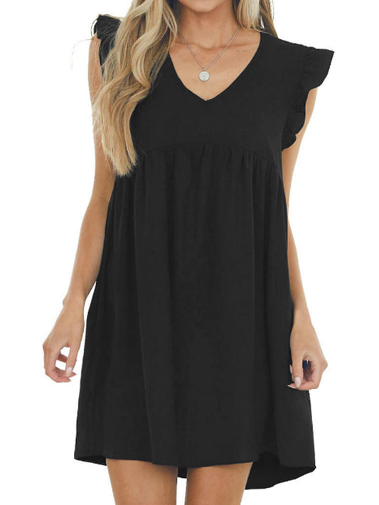LB | Babydoll Ruffle V-neck mini sukienka z krepy