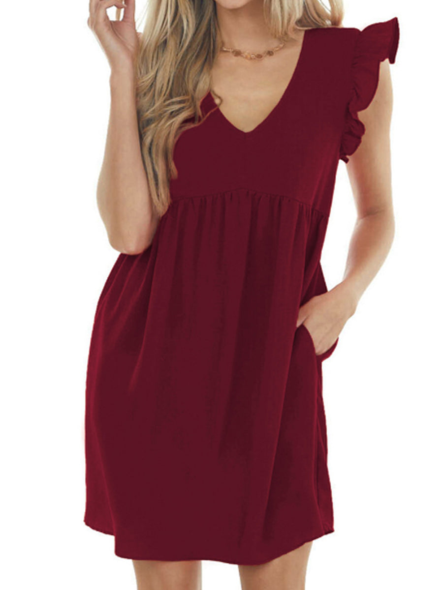 LB | Babydoll Ruffle V-neck mini sukienka z krepy