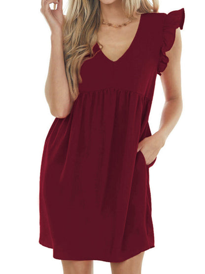 LB | Babydoll Ruffle V-neck mini sukienka z krepy