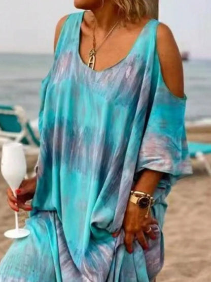 LB | Plus Size Tie-Dye Cold Shoulder Maxi Dress