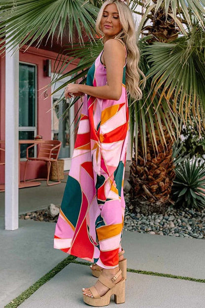 LB | Boho Print Slip Sukienka Maxi bez rękawów