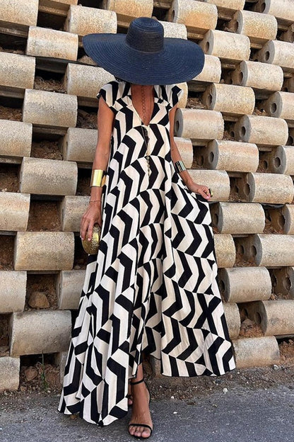 LB | Fresh Breeze Ethnic Unique Print Ruffle Sleeve A-Line Maxi Dress
