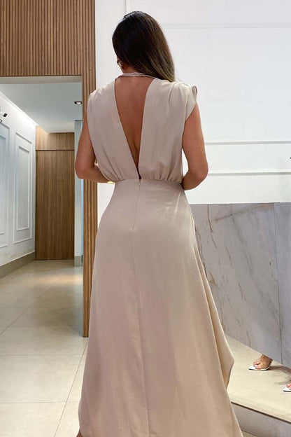 LB | Allure Tie-Front Plunge V-Neck High Low Maxi Dress