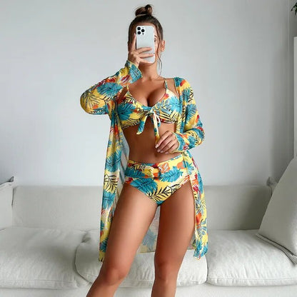 LB | Eleganckie letnie bikini z wysoką talią i kwiatowym wzorem