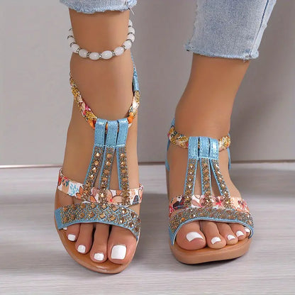 AS | Boho glam plecione sandały na koturnie w stylu glam rhinestone