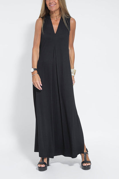LB | Elegant is forever dzianinowa sukienka maxi bez rękawów z rozcięciem